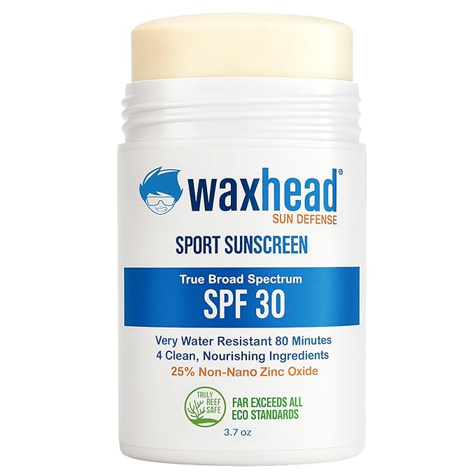 Waxhead Zinc Oxide Sunscreen Stick SPF 30, 4-Ingredient Mineral Sunscreen for Face & Body, EWG 1, Reef Safe Non-Nano, Baby & Kids Sensitive Skin, Water Resistant Sport Tattoo Sunblock, 3.7 oz