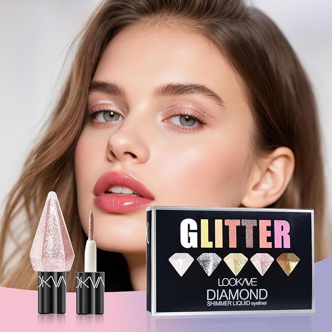 6 Pcs Liquid Glitter Eyeshadow Set Colorful Eyeliner with Long-Lasting and Waterproof Shinning Eye Shadow Gift for Women Eye Makeup(Diamond A)