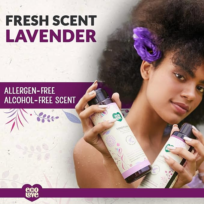 ecoLove - Natural Conditioner for Dry Damaged Hair and Color Treated Hair - With Natural Lavender Extract - No SLS or Parabens - Vegan and Cruelty-Free, 17.6 oz.