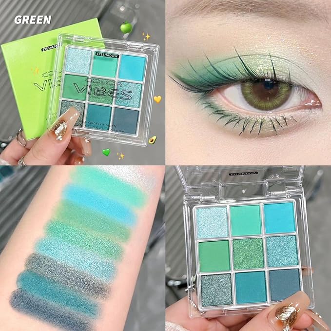 URQT Green Emerald Bloom Eyeshadow Palette – 9 Vibrant Green & Teal Shades Eye Shadow for Mature Skin, High Pigmented Matte & Shimmer Finishes, Long-Lasting Nature Inspired Eye Makeup Palette