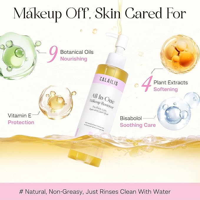 CALAILIS Eye Makeup Remover & Cleanser Oil for Sensitive Eyes and Skin, Gentle & Non-Greasy Makeup Remover for Heavy and Waterproof Eye Make-Up, 200ML