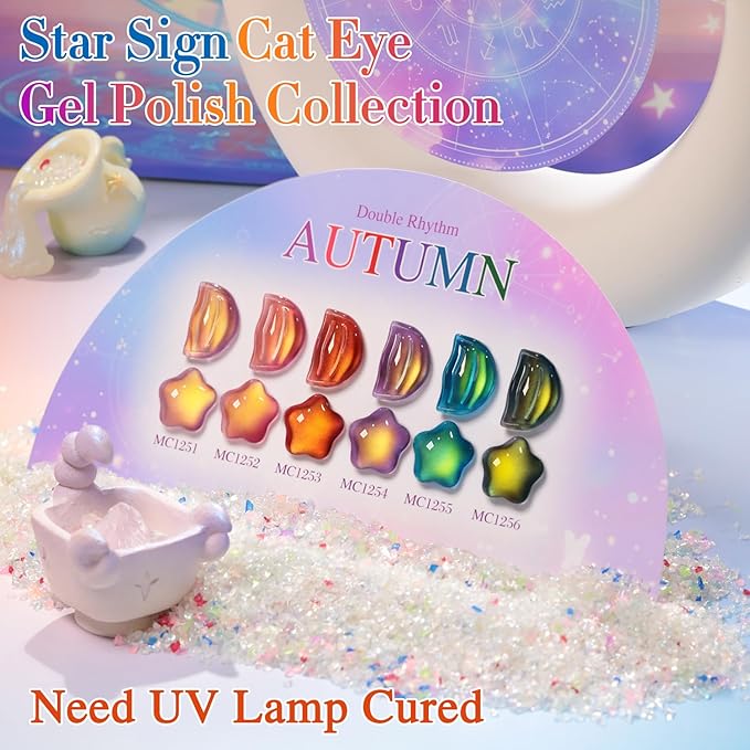 Double Rhythm 0.5 OZ Cat Eye Gel Polish with Magnet 15ML Holographic Glitter Shimmer Translucent Jelly Color Magnetic Nail Polish Salon DIY at Home (Sunny Rose-MC1251)