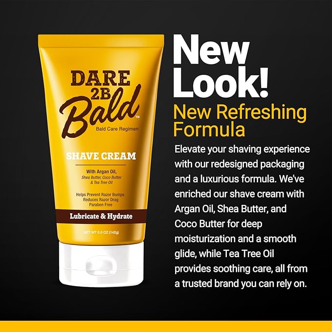 Dare 2B Bald Shaving Cream for Sensitive Skin Men | Natural Shaving Cream with Argan Oil, Shea Butter, Cocoa Butter & Tea Tree Oil | Bald Head Shave Lotion | Rich Hydration and Moisture - 5.0 OZ