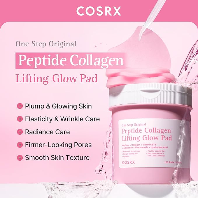 COSRX OneStep Original Peptide Collagen Lifting Glow Pad, 100 Pads, Improving Elasticity, Plumping Toner Pads with Peptide, Collagen, Niacinamide & Anti-Aging Care, Korean Skin Care, Mothers Day Gifts