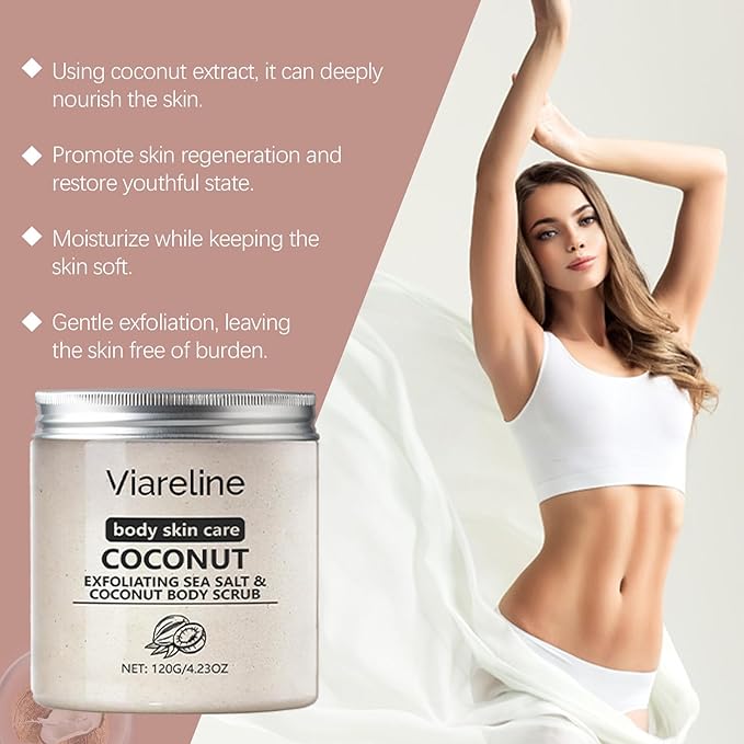 Exfoliating Sea Salt & Coconut Body Scrub – Moisturizing Body Polish with Mineral Oil – Gentle Exfoliation for Soft, Smooth Skin – 4.23 oz