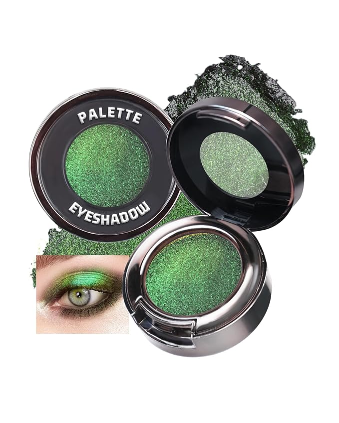 Chameleon Duochrome Glitter Eyeshadow Palette, Holographic Shimmer Single Eye Shadow Palettes, Color Shift Sparkle Iridescent, Multichrome Metallic Eye Brightener Highlighter Makeup-11 Forest Green