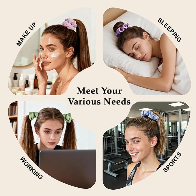 Aesthetic Satin Scrunchies for Women – 8PCS Pastel Colors Silk Hair Ties – No Crease, Frizz-Free, Soft Macaron Hair Bands for Thick & Thin Hair, Cute Stylish Hair Accessories