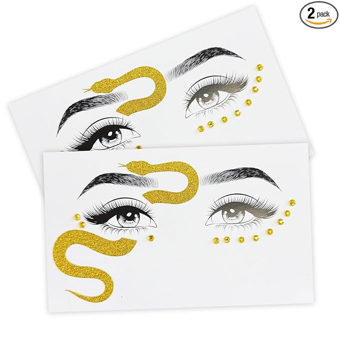 Golden Snake Face Jewel Costume Accessories Face GemsJewels Halloween Stick On Face Gems Tattoo，2-Pack
