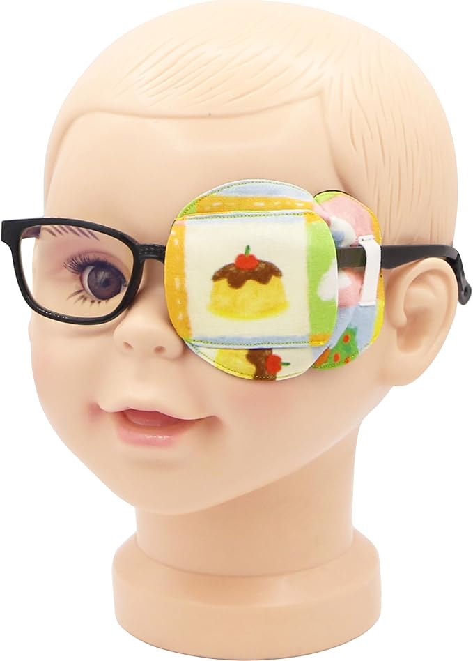 Astropic 3D Cotton & Silk Eye Patch for Kids | Boys Girls Eye Patch for Glasses | Medical Eyepatch for Children with Lazy Eye (Chocolate Cake, Left Eye)