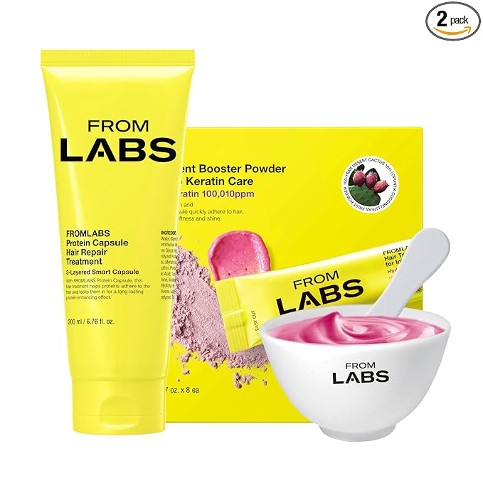 FROMLABS Hair Repair Duo – Protein Capsule Hair Repair Treatment (6.76 fl oz) + Intensive Keratin Booster Powder (8 Pack)