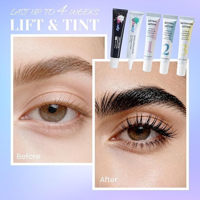 Libeauty Lash Lift and Black Color Kit, 4 in 1 Eyelash Perm and Brow Lamination Set, Professional Eye Lash Lifting Tool with 15ml Black Coloring Cream, Upgraded Lash Glue Balm for Easy DIY Home Use