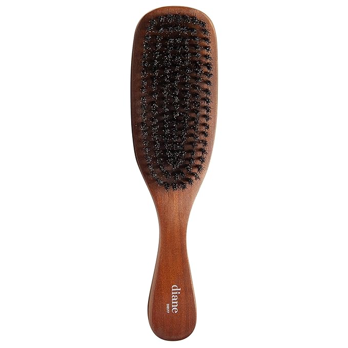 Diane Reinforced Boar Bristle Curved Wave Brush for Men and Barbers – Medium Bristles for Thick and Curly Hair – Use for Detangling, Smoothing, Wave Styles, Restore Shine and Texture