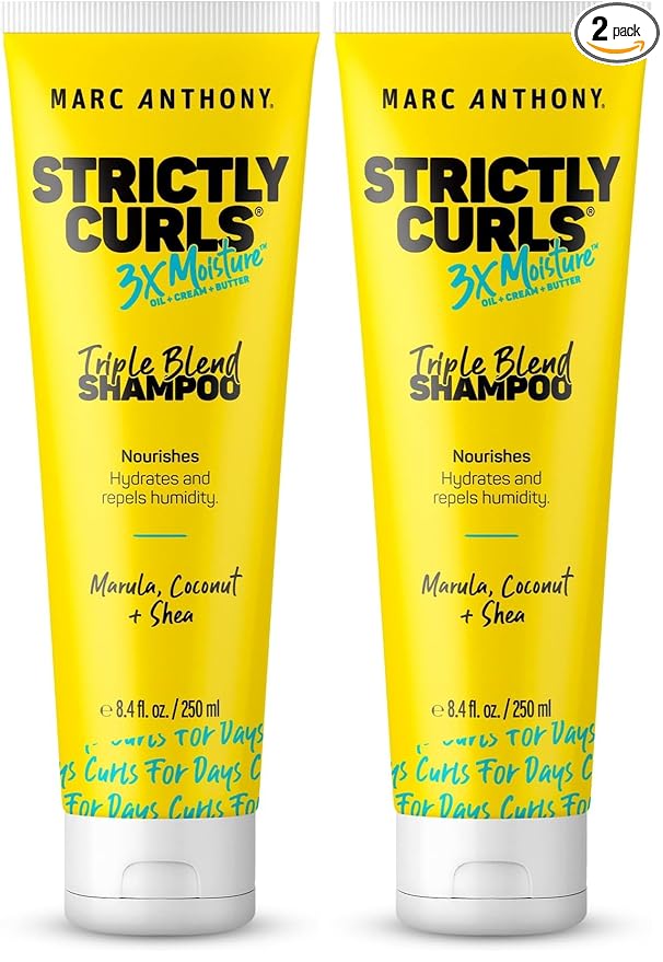 Marc Anthony Curly Hair Shampoo,Strictly Curls-3x Moisture For Curl Defining&Curl Enhancing-Shea Butter,Marula Oil,Aloe Vera&Coconut Cream-Sulfate Free-&Color Safe For Dry Damaged Hair,(Pack of 2)