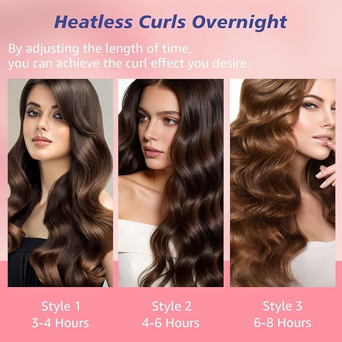 Heatless Curls Overnight Headbands for Women, Hair Rollers with Scrunchies and Clip, Soft Velvet Heatless Hair Curler for Long Hair, No Heat Damage to Hair (Purple)