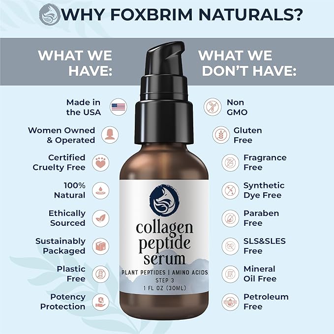 Peptide Collagen Serum 1 oz – Gentle Anti-Aging Hydrating Serum for Sensitive to Dry Skin | Reduces Wrinkles | Firms & Plumps | Supports Smooth, Firm Complexion | Made in USA