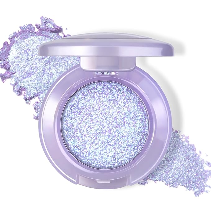 HOSAILY Holographic Blue Purple Glitter Eyeshadow, Multichrome Shimmer Color Shifting Single Eyeshadow, Chameleon Metallic Iridescent Eye Shadow Palette Bouncy Texture Fairy Highlighter Makeup #3