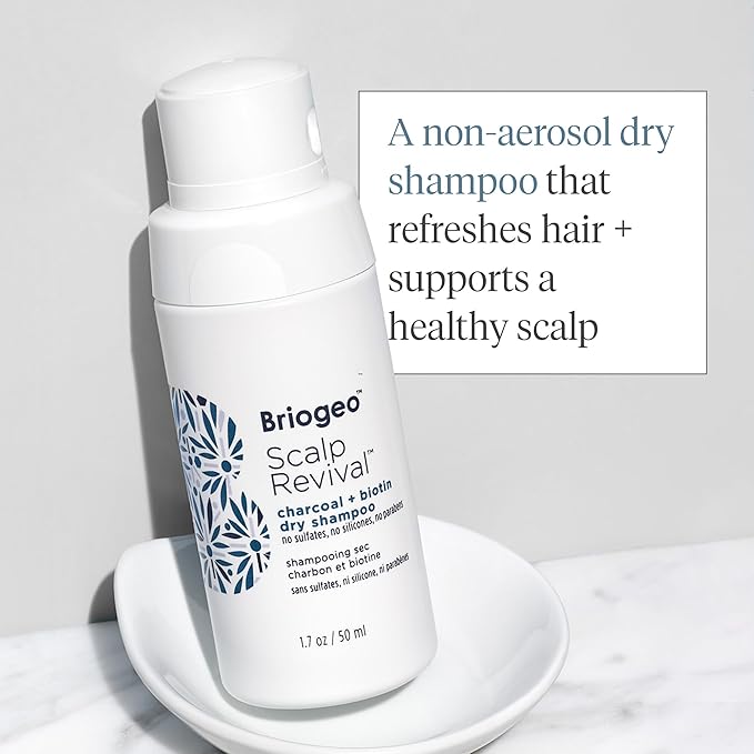 Briogeo Scalp Revival Charcoal + Biotin Dry Shampoo | Non-Aerosol Powder for Oily Roots | Detoxifying Dry Shampoo for All Hair Types | Vegan & Cruelty Free | 1.7 oz.