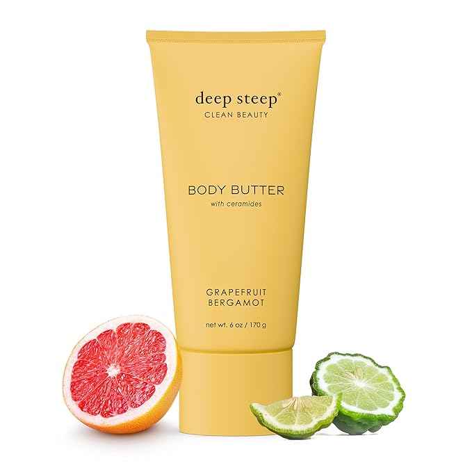 Deep Steep Body Butter, 6 oz – Rich Moisturizer with Ceramides, Coconut Oil, Argan Oil & Aloe Vera – Vegan, Clean Beauty, Smooth & Hydrated Skin (6 Ounces, Grapefruit Bergamot)
