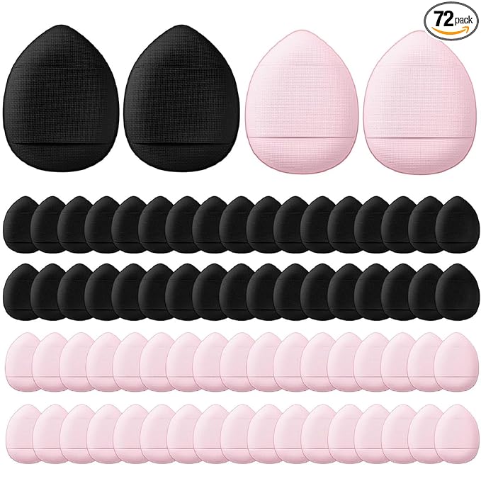 Gerrii 72 Pcs Finger Powder Puff Mini Makeup Sponge Soft Beauty Makeup Blender Puff for Foundation, Face Powder, Under Eye Setting, Concealer, Repair Cream, Cosmetic Tool(Pink,Black)