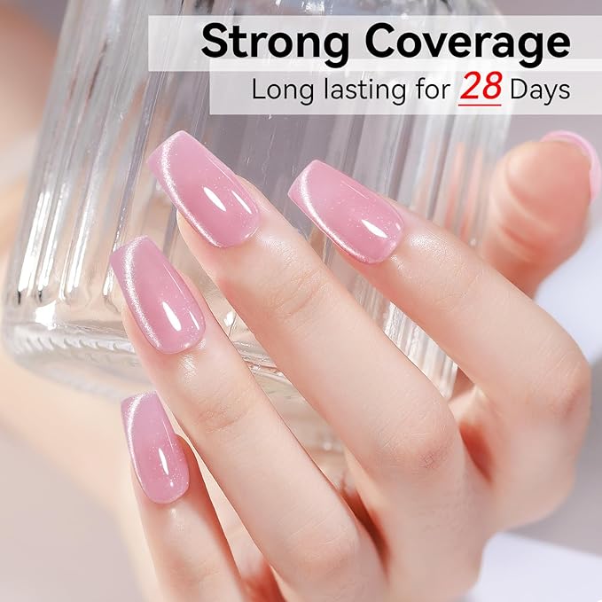Cat Eye Gel Nail Polish, Pink Moonlight Manetic Nail Polish with Magnet Stick for Holographic Shimmer Cateye Glitter Effect UV Nail Valentine's Day Art Manicure Salon DIY Home