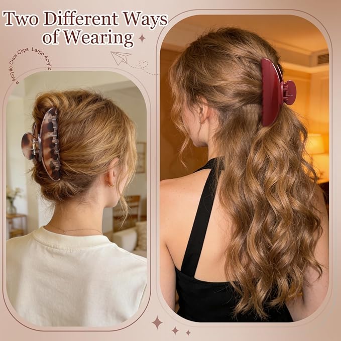 4 Pack Large Acrylic Claw Clips, Cute Hair Clips Strong Hold Hair Claw Barrettes for Thick Thin Hair