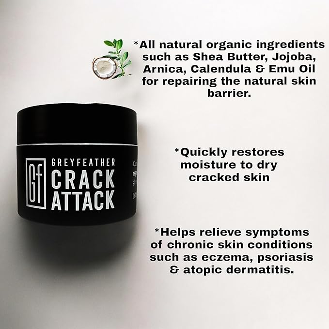 Greyfeather Crack Attack Hand Cream for Dry Cracked Hands – Working Hands Cream Travel Size with Shea Butter & Vitamin E – Non-Greasy Fast Absorbing Intensive Hand Lotion & Moisturizer for Men Women