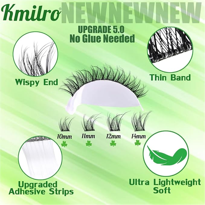 Self Adhesive Eyelashes 10-14mm Wispy Lash Clusters Pre-Glued No Glue Needed Reusable Waterproof Press on Lashes for Natural Look 110Pcs with Tweezers Easy Apply Beginner Friendly Kit