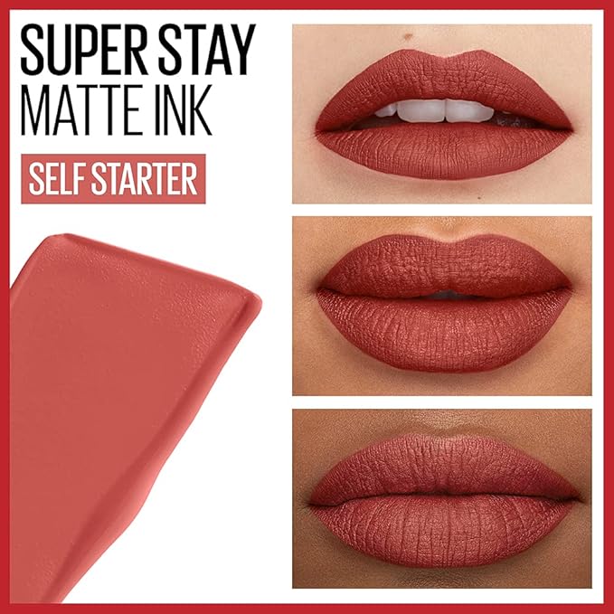 MAYBELLINE Super Stay Matte Ink Liquid Lipstick Makeup Long Lasting High Impact Color Up to 16H Wear Amazonian Nude Brown and Self-Starter Light Red