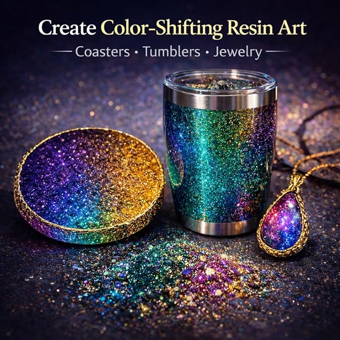 18 Color Chameleon Chrome Flakes for Resin – Color-Shift Mica Flakes for Epoxy Tumblers, Nail Art, Polymer Clay, Paint, Slime, Eyeshadow – Holographic Aurora Flake for Crafts, DIY Decorations
