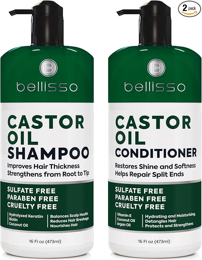 Castor Oil Shampoo and Conditioner Set - Thickening Products for Thinning Hair Women and Men - Sulfate Free Formula - Hydrating, Volumizing and Moisturizing for Dry Hair - Volume Boosting, Color Safe