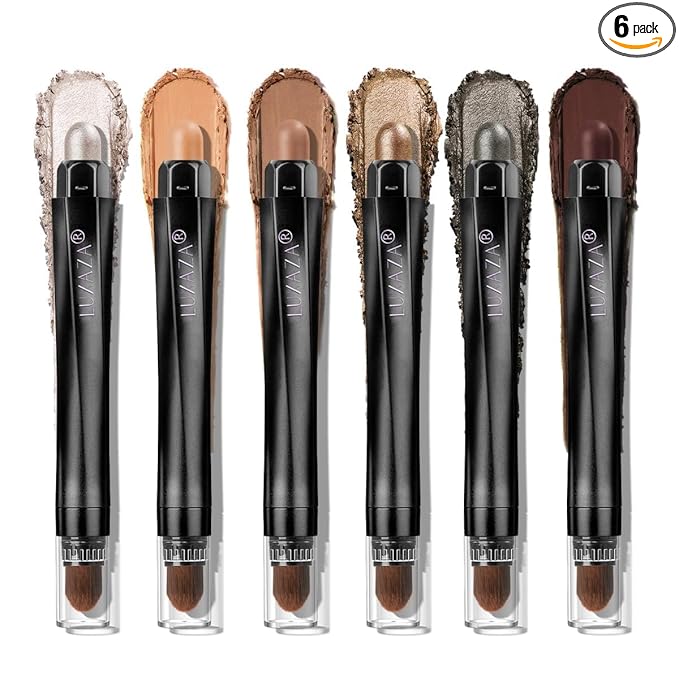 LUXAZA PRO Neutral Brown Eyeshadow Stick Makeup 6PCS Set, Metallic Shimmer Matte Cream Eye Shadow Eyeliner Brightener Pencil Crayon - BROWN LATTE