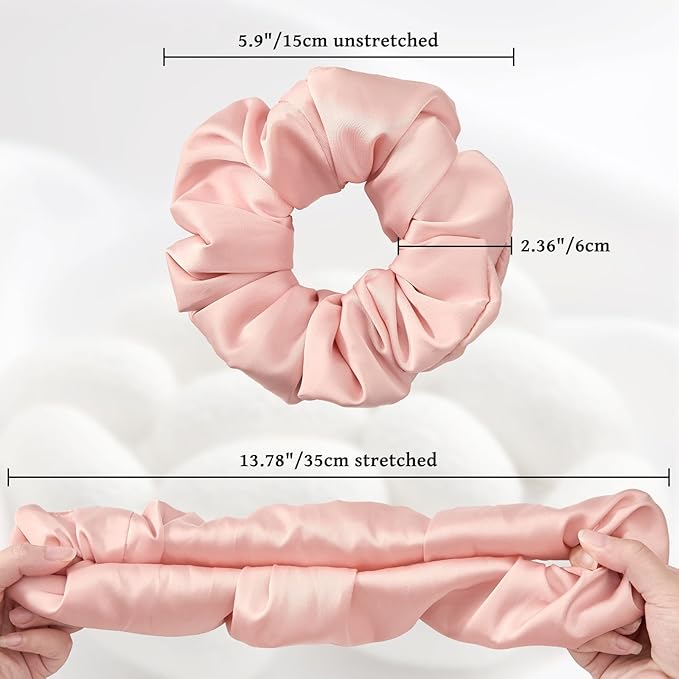 6PCS 100% Mulberry Silk Scrunchies Set, 2 Large and 4 Thin Silk Hair Ties for Women, No Damage Hair Accessories, Black Pink Champagne