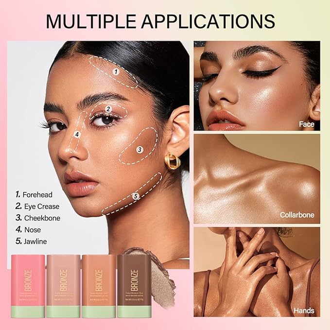 FYEBOO Multi-Use Makeup Blush Stick, Cream Blush Stick for Cheek & Eyes & Lips, Waterproof Natural Nude Makeup, 1#Warm Glow, Suitable for All Skin