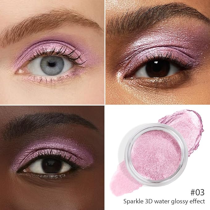 FeiCuiYun Cream Glitter Soft Pink Shimmer Metallic Eyeshadow Palette Makeup, Natural Single Mini Instant Holographic Eyeshadow For Women, Sombras Crema Para Ojos, Talc, Paraben & Cruelty Free
