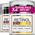 (2 Pack) Retinol Cream for Face with Collagen and Hyaluronic Acid - Anti Aging Wrinkle Cream for Women and Men - Day and Night Facial Moisturizer for Tightening and Skin Firming