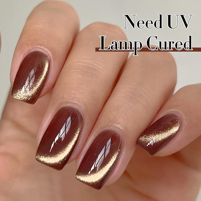 Double Rhythm 15ML Ice Glass Cat Eye Gel Polish with Magnet Holographic Glitter Shimmer Translucent Sheer Color Salon Soak Off Magnetic Nail at Home (Coffee Brown-MC1126)