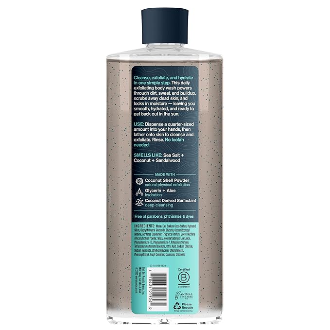 Every Man Jack Exfoliating Men's Body Wash for All Skin Types - Caribbean Coconut - Made with Natural Exfoliants - 14 fl oz (2 Pack)