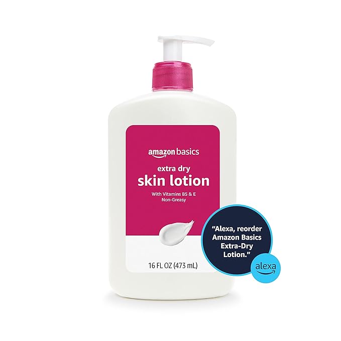 Amazon Basics Body Lotion For Dry Skin with Vitamins B5 & E, Clean Scent, 16 fl oz (Previously Solimo)