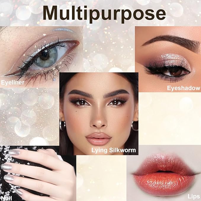 Liquid Glitter Eyeliner, Metallic Shimmer White Diamond Eye Liner Stick, Waterproof Long Lasting Quick Drying High Pigmented Sparkle Eyeshadow, Glitter Eyeliner for Eye Makeup