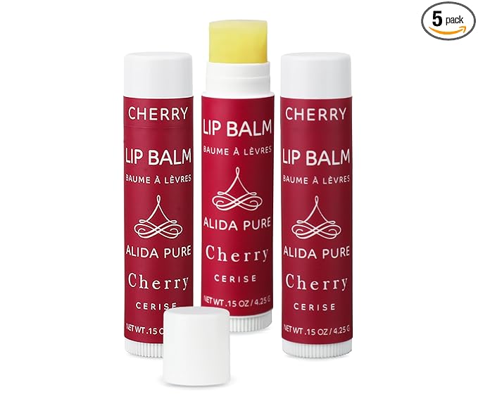 Cherry Lip Balm Collection, Vegan Set, Beeswax Free, with Organic Jojoba and Avocado Oil, Vitamin E, Natural Moisturizer for Dry, Chapped Lips, 3 Tube Set
