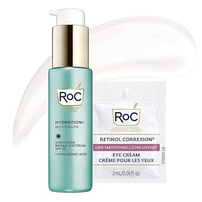 RoC Multi Correxion 1.5% Pure Hyaluronic Acid Anti Aging Daily Face Moisturizer with Sunscreen, SPF 30 Broad Spectrum Moisturizer + Retinol Eye Cream Packette