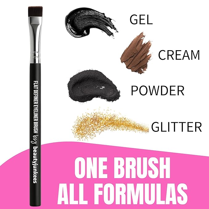 Beauty Junkees Flat Eyeliner Brush - Professional Precision Makeup Brush for Sharp Eye Liner, Eyebrow Shaping & Concealer Application, Flat Definer 2 Pack