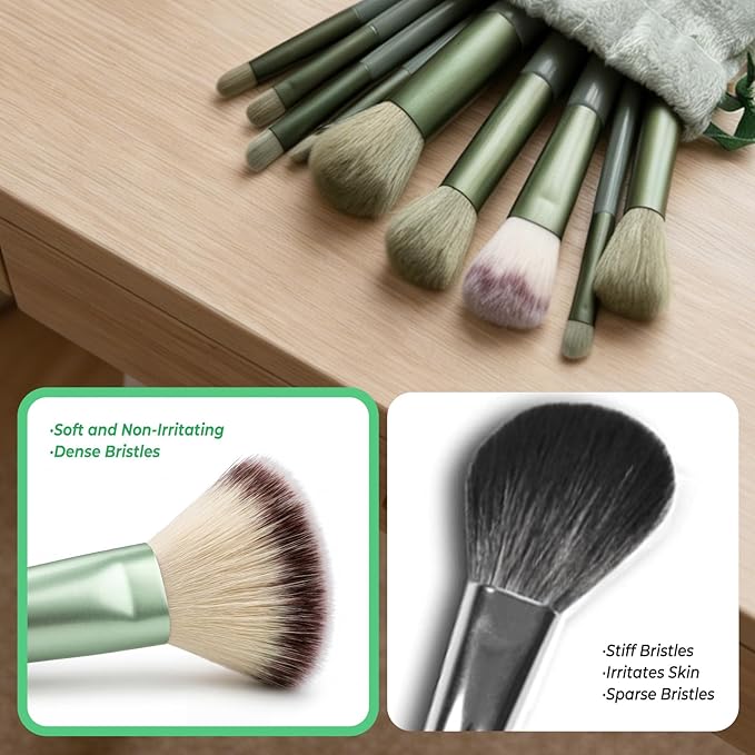 10 Sets Makeup Brushes with 13 Travel-Size Brushes & Pouch, Professional Mini Face Brush Set for Daily Makeup, Parties, Travel(10pc,green)