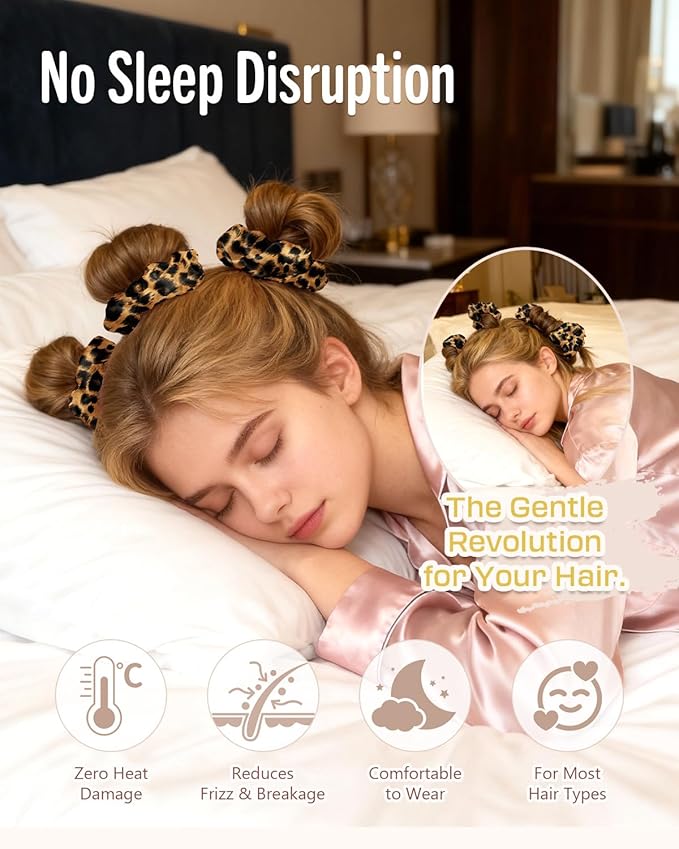 BONNET QUEEN Heatless Hair Curler Set (3Pcs), Heatless Curls Overnight with Satin Hair Rollers, All-in-One Curling Rod for Hair Curlers to Sleep In, Leopard(For Tight Curls)