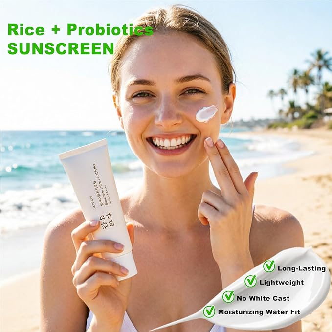 Korean Rice Mineral Sunscreen SPF 50+ Broad Spectrum PA++++ – No White Cast, Fragrance Free, Dewy Finish for All Skin Types, Daily UV Defense & Nourishing Face Protection, 1.7 oz 2-Pack