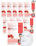 DERMAL Strawberry Collagen Essence Facial Mask Sheet 23g Pack of 10 - Pore Tightening & Sebum Control for Oily Skin, Hydrating Daily Skin Treatment Solution Sheet Mask
