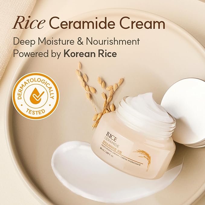 The Face Shop Rice Ceramide Cream, Hydrating Face Moisturizer, for Dry & Combination Skin, Lightweight, Fast-absorbing, 1.69 fl. oz. (Pack of 2)