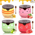4 PCS Bee Lip Balm Honey Pot,Honey Strawberry Watermelon Apple Lip Mask, Reduces Lip Lines,Hydrating Exfoliating Lip Balm