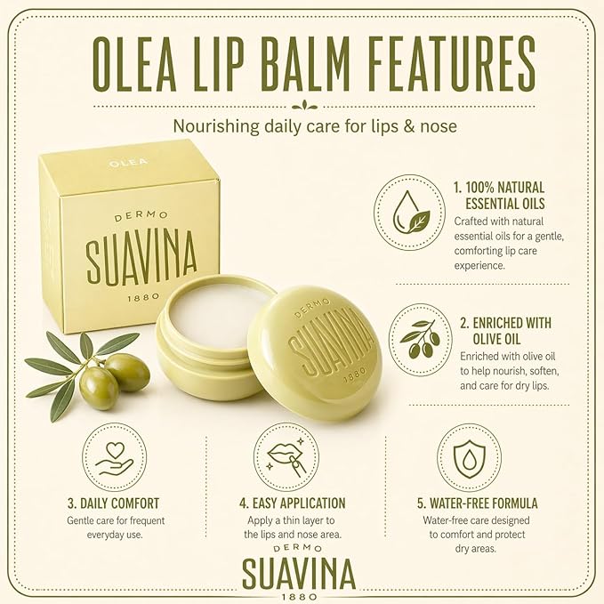 Suavina Lip Balm for Extreme Dry Cracked Lips, Intensive Lip Repair Treatment with Natural Olive Oil, Moisturizing & Protective Winter Lip Balm for Cold Weather, Dry Lip Therapy for Men & Women