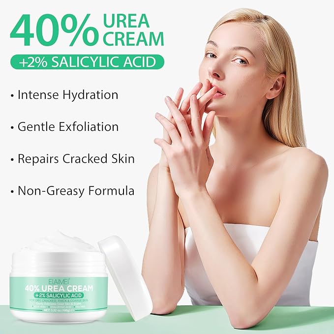 Urea Cream 40 percent for feet maximum strength-Urea Foot Cream 40% for Dry Cracked Heels, Knees, Elbows - With 2% Salicylic Acid, Hydrating Repair Treatment,Deep Moisturizes,3.52 oz